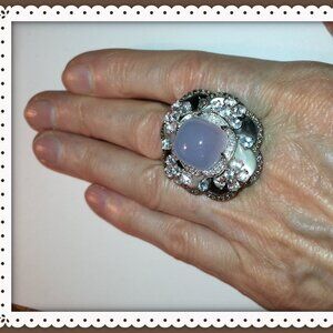 1.67 CTW Diamonds 18K White Gold Chalcedony Topaz Mother of Pearl 20g Ring Sz 11